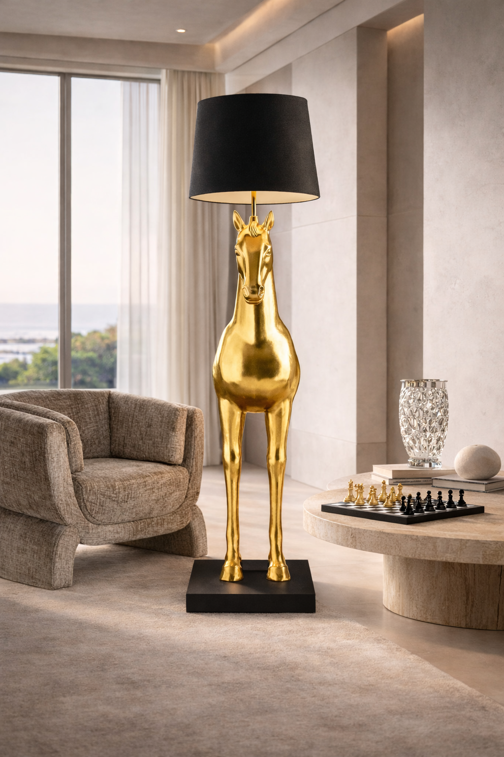 Lampe Sculpturale Cheval Doré,Le pouvoir du luxe intemporel.