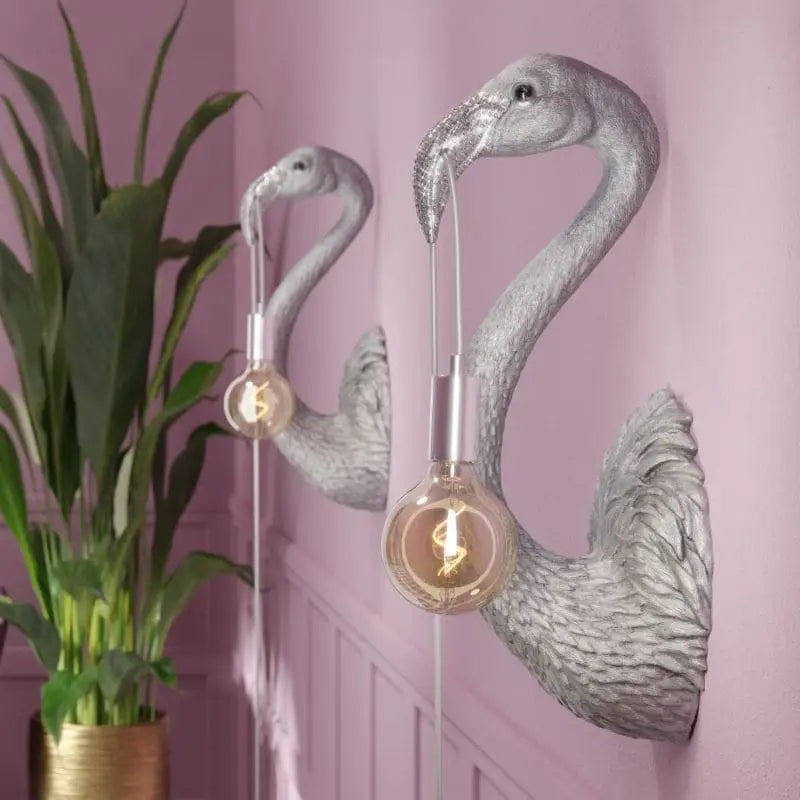 Applique Murale Flamingo Royal Sculpture Lumineuse Dorée de Luxe. 26,5 cm x 24,5 cm x 71,5 cm